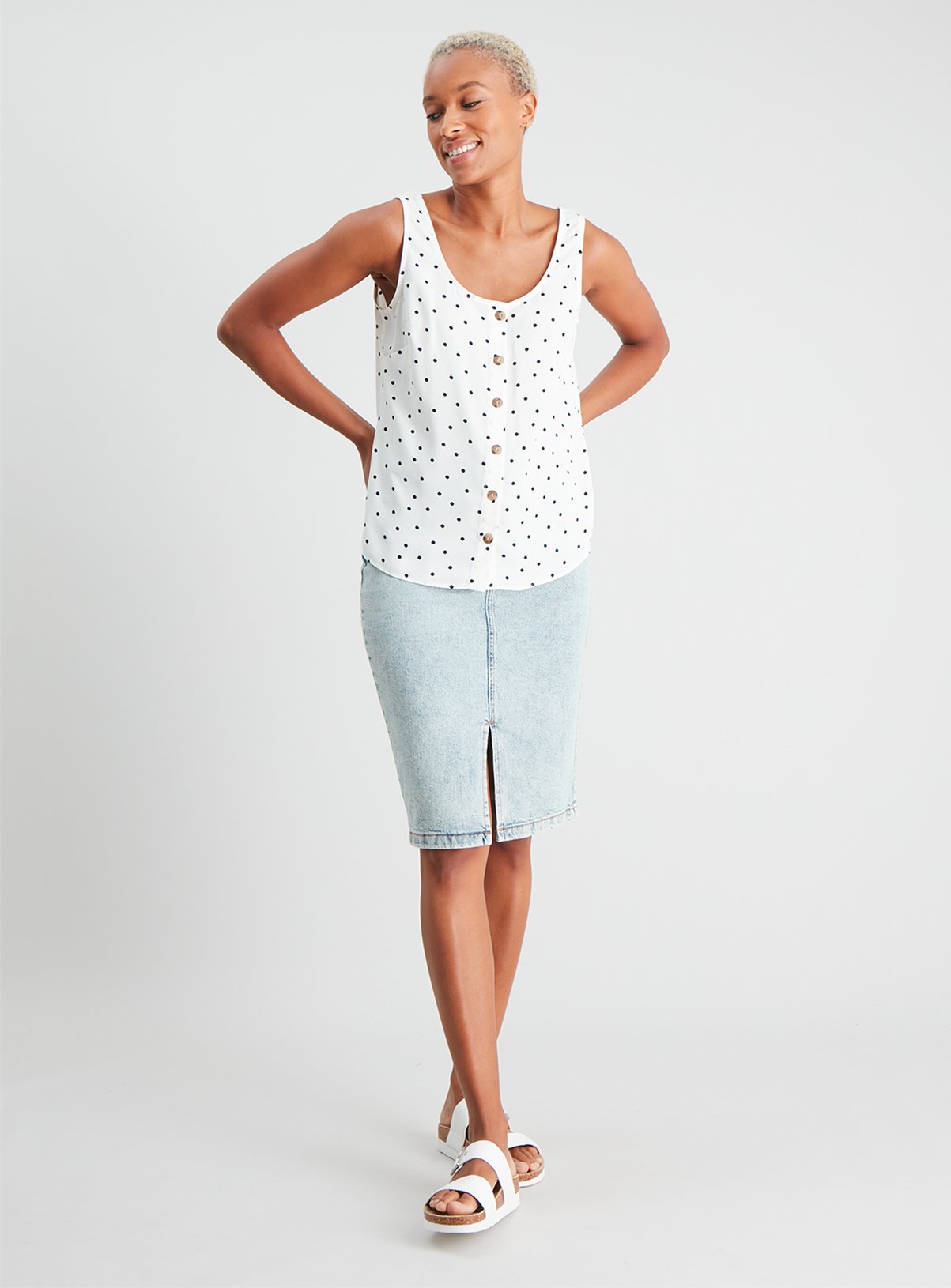 Spot Print Button-Through Cami Top Review