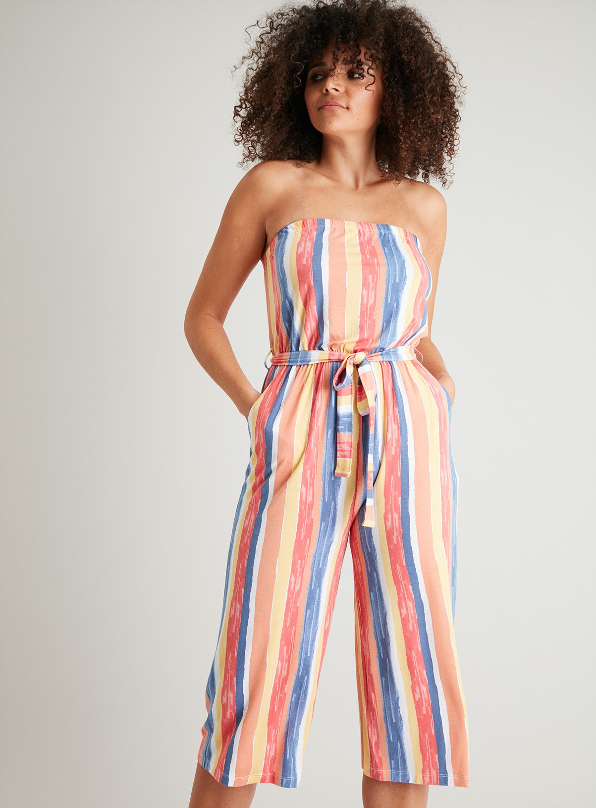 striped bandeau jumpsuit