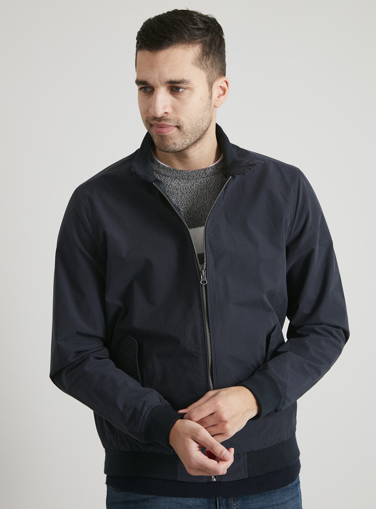 Navy Shower Resistant Harrington Jacket Review