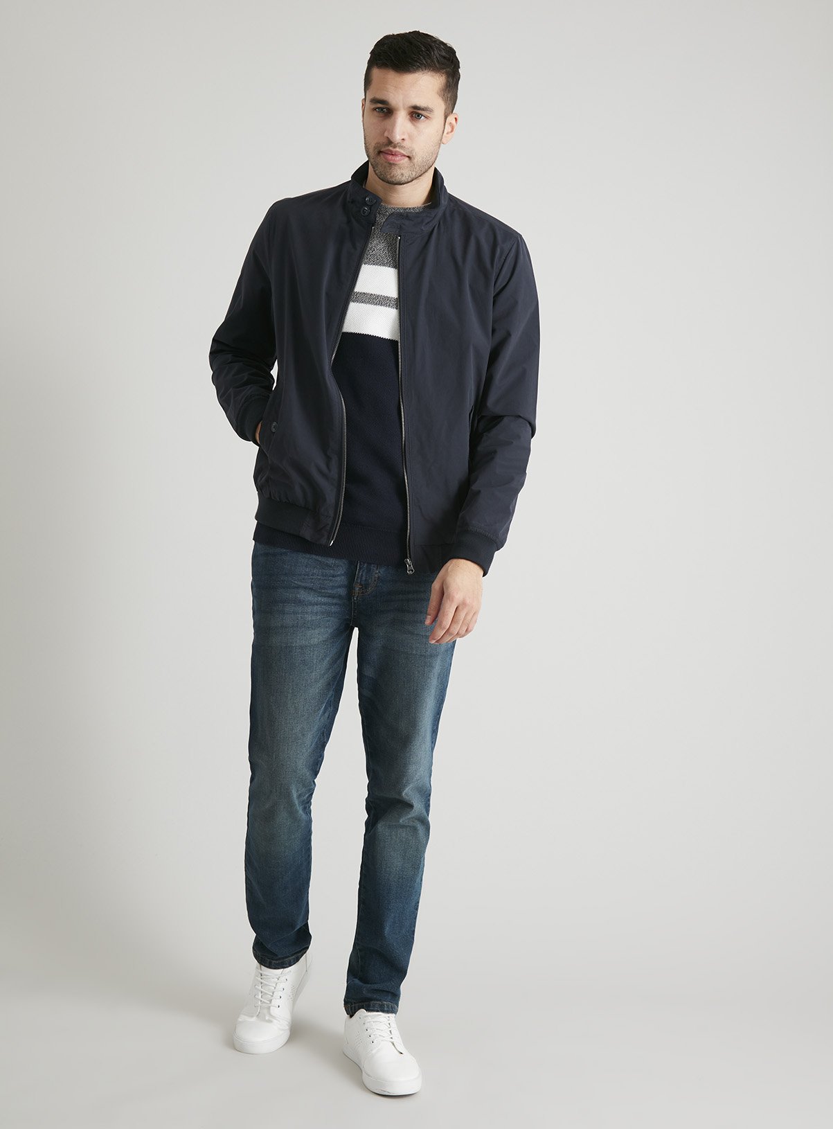 Navy Shower Resistant Harrington Jacket Review