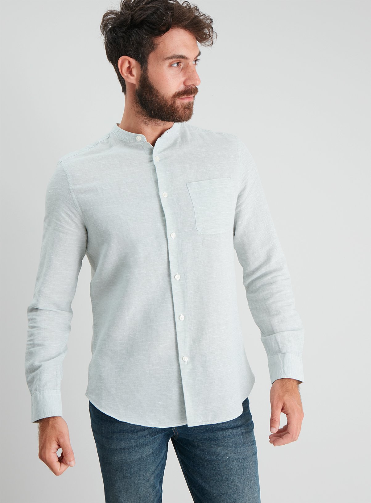 Mint Textured Linen-Rich Regular Fit Grandad Shirt Review