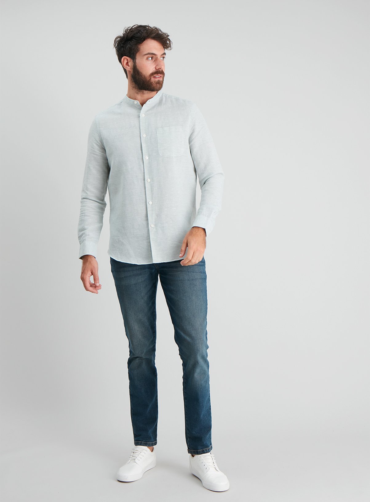 Mint Textured Linen-Rich Regular Fit Grandad Shirt Review