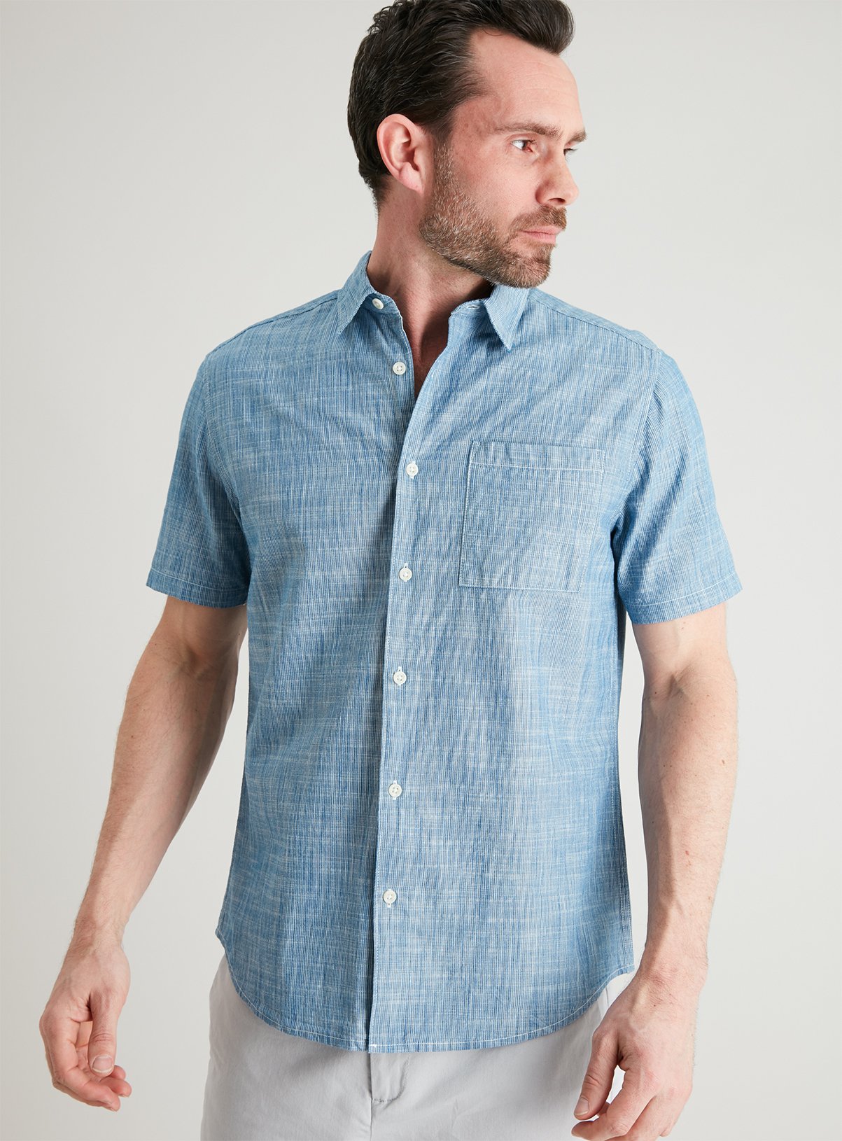 Blue Subtle Grid Check Regular Fit Short Sleeve Shirt Review