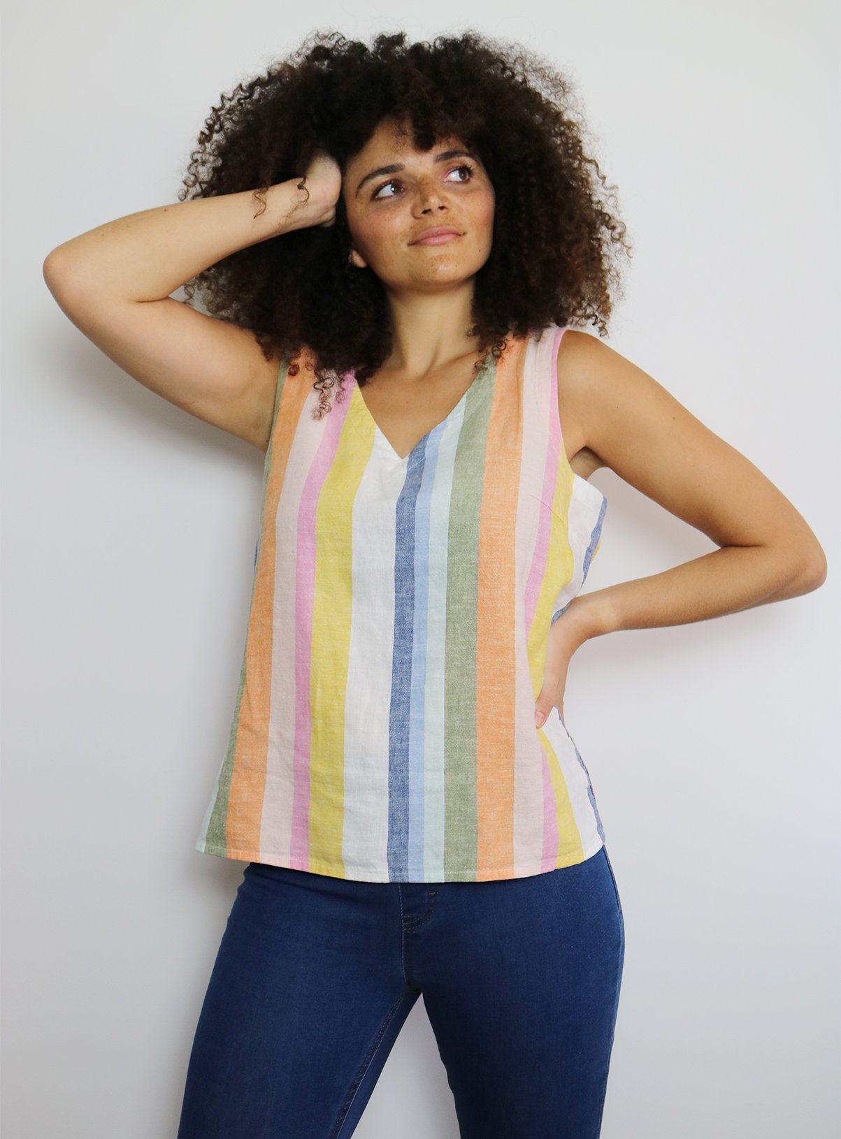 Pastel Stripe Linen-Rich Shell Top Review