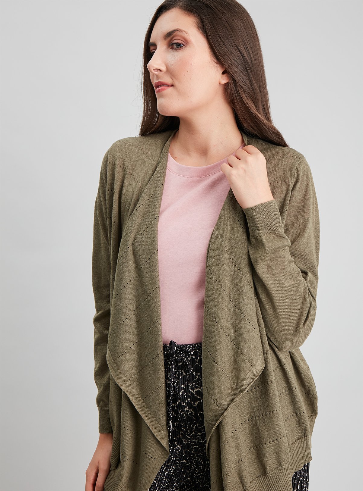 Khaki Pointelle Waterfall Cardigan Review