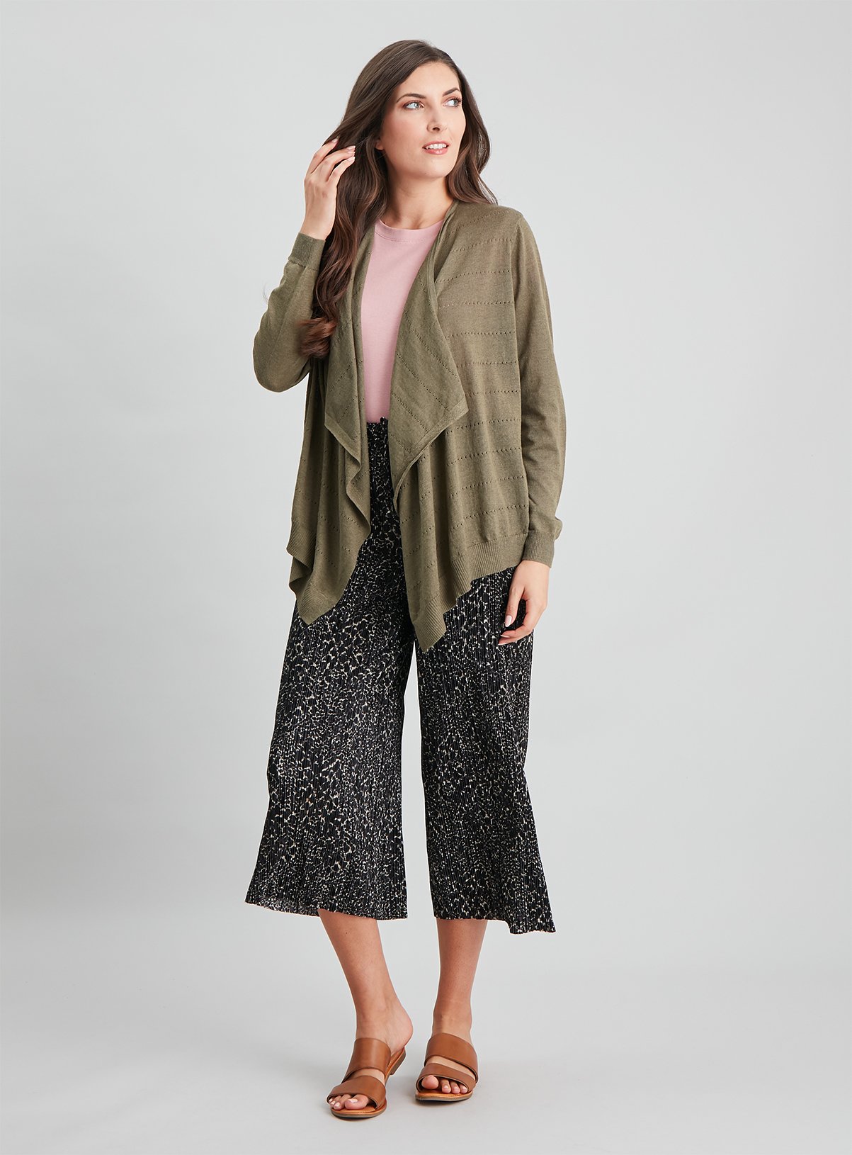 Khaki Pointelle Waterfall Cardigan Review