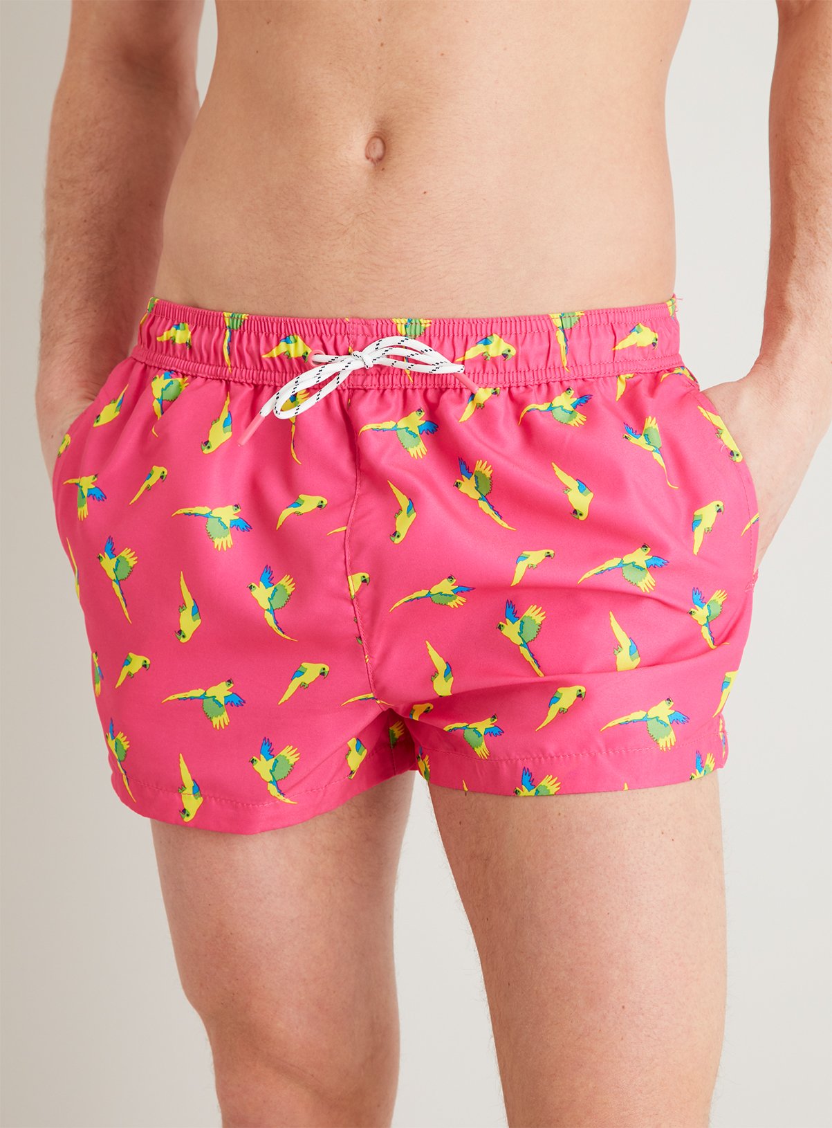 Pink Parrot Print Recycled Super Shortie Swim Shorts Review