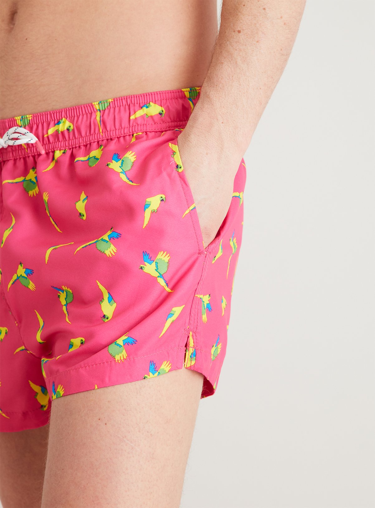 Pink Parrot Print Recycled Super Shortie Swim Shorts Review