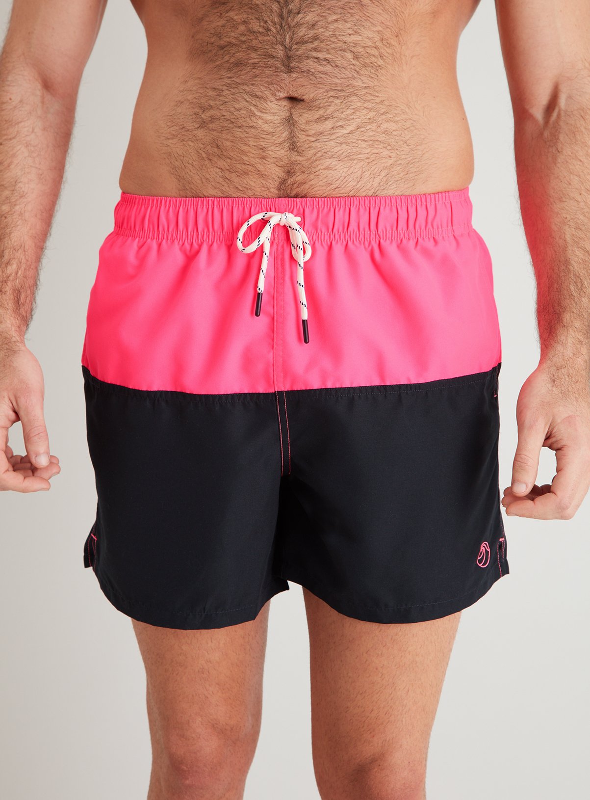 neon pink swim shorts