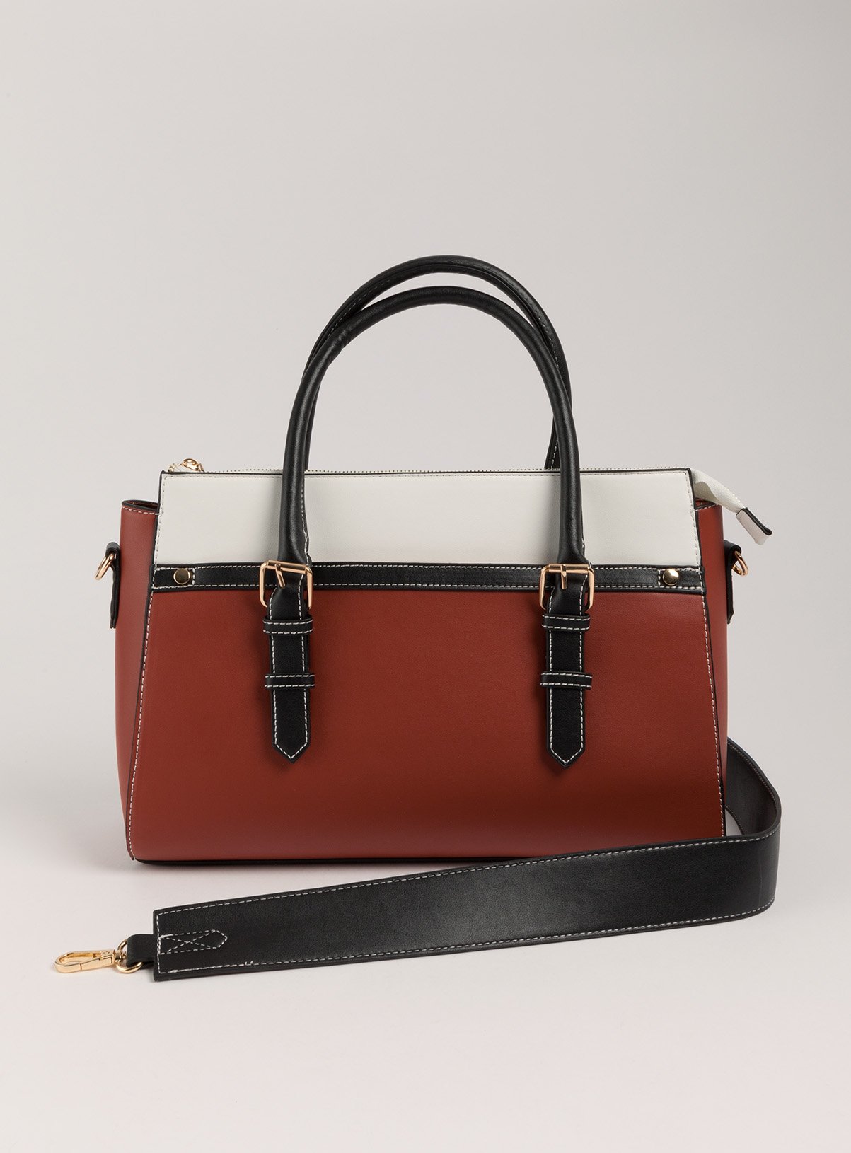 Russet Colour Block Faux Leather Handheld Bag Review