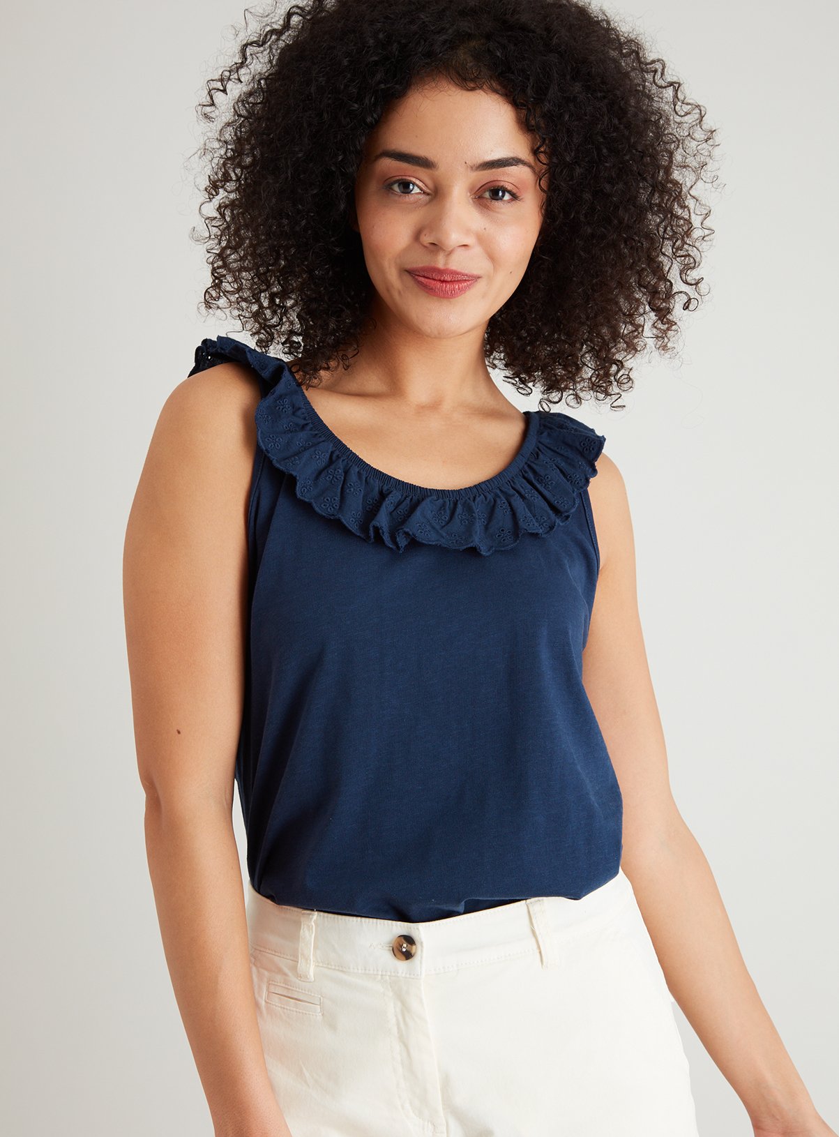 Navy Frill Neck Scoop Vest Review