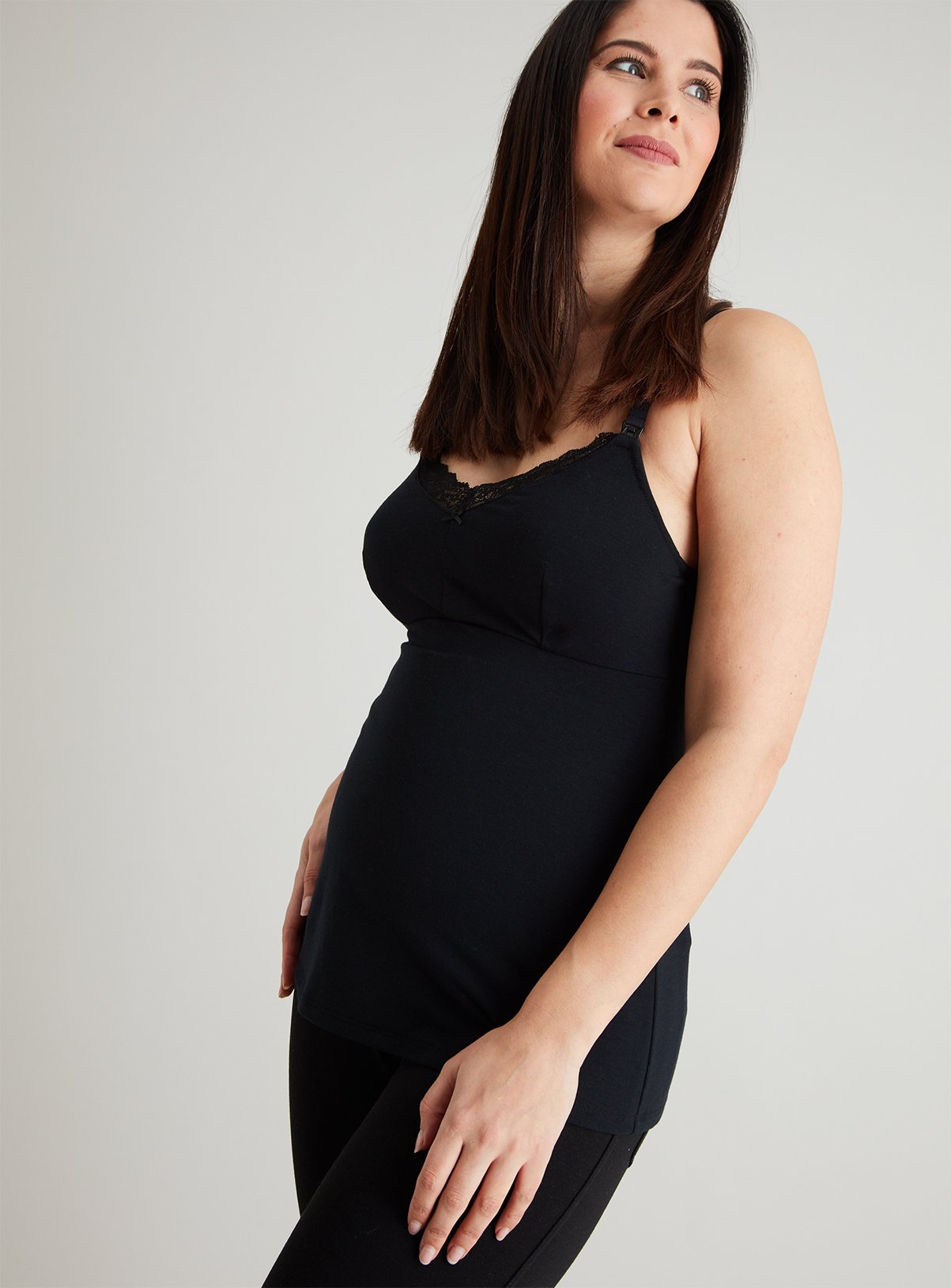 Maternity Black Lace Trimmed Nursing Camisole Top Review