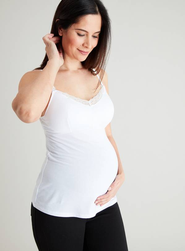 MATERNITY White Lace Trimmed Nursing Camisole Top - 22