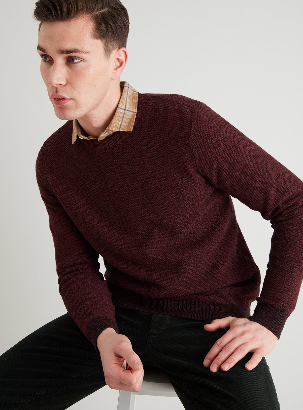 Oxblood Red Corn Stitch Crew Neck Jumper Review