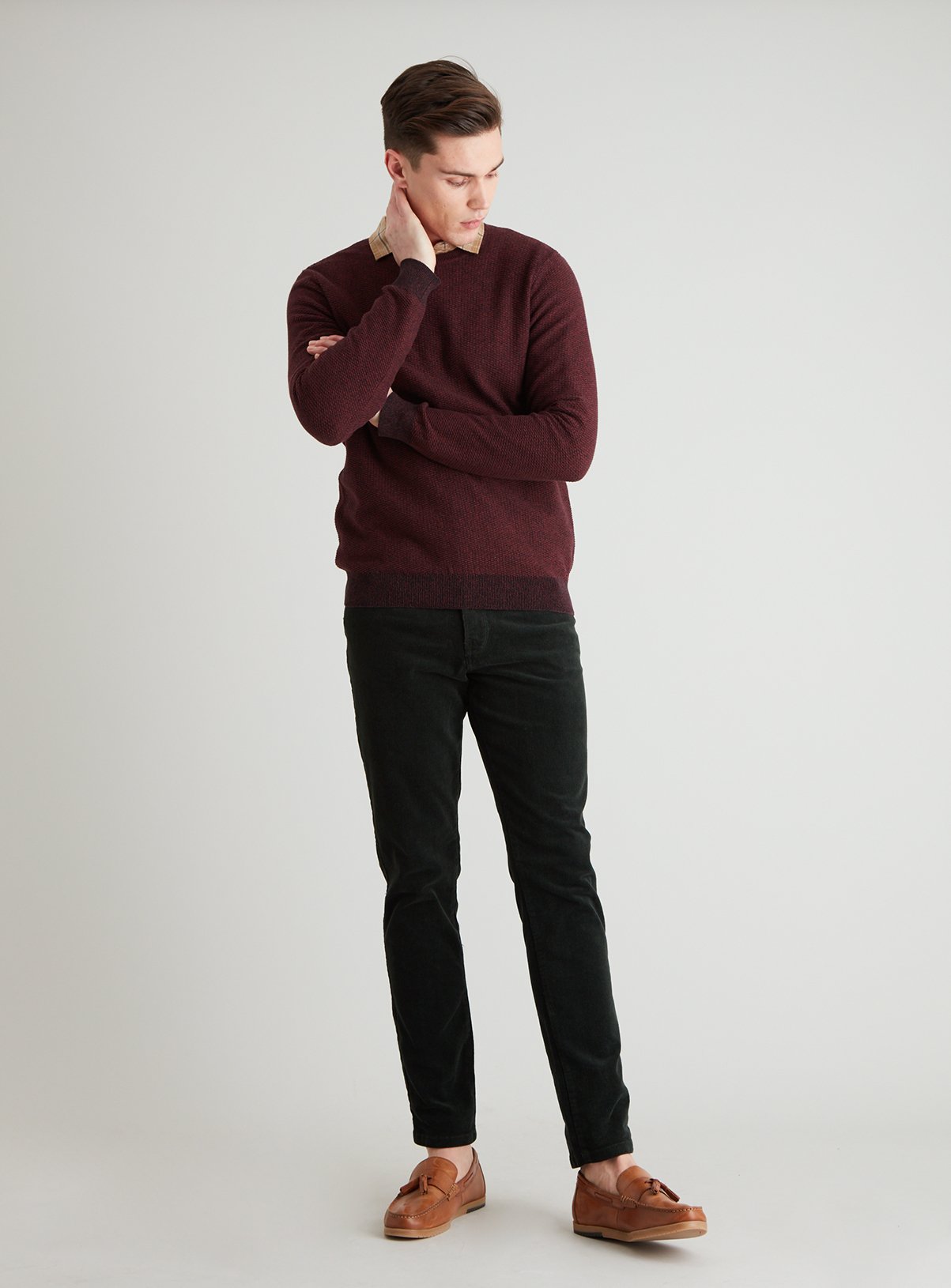 Oxblood Red Corn Stitch Crew Neck Jumper Review