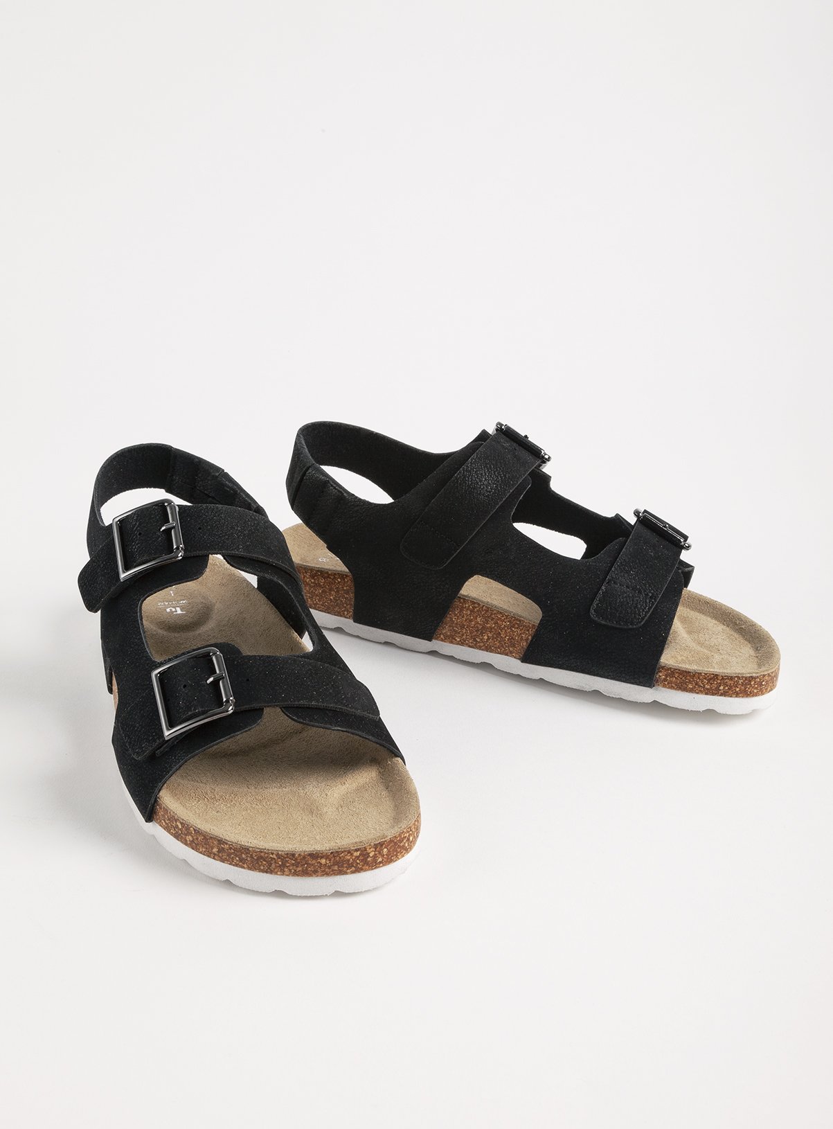 black faux leather sandals