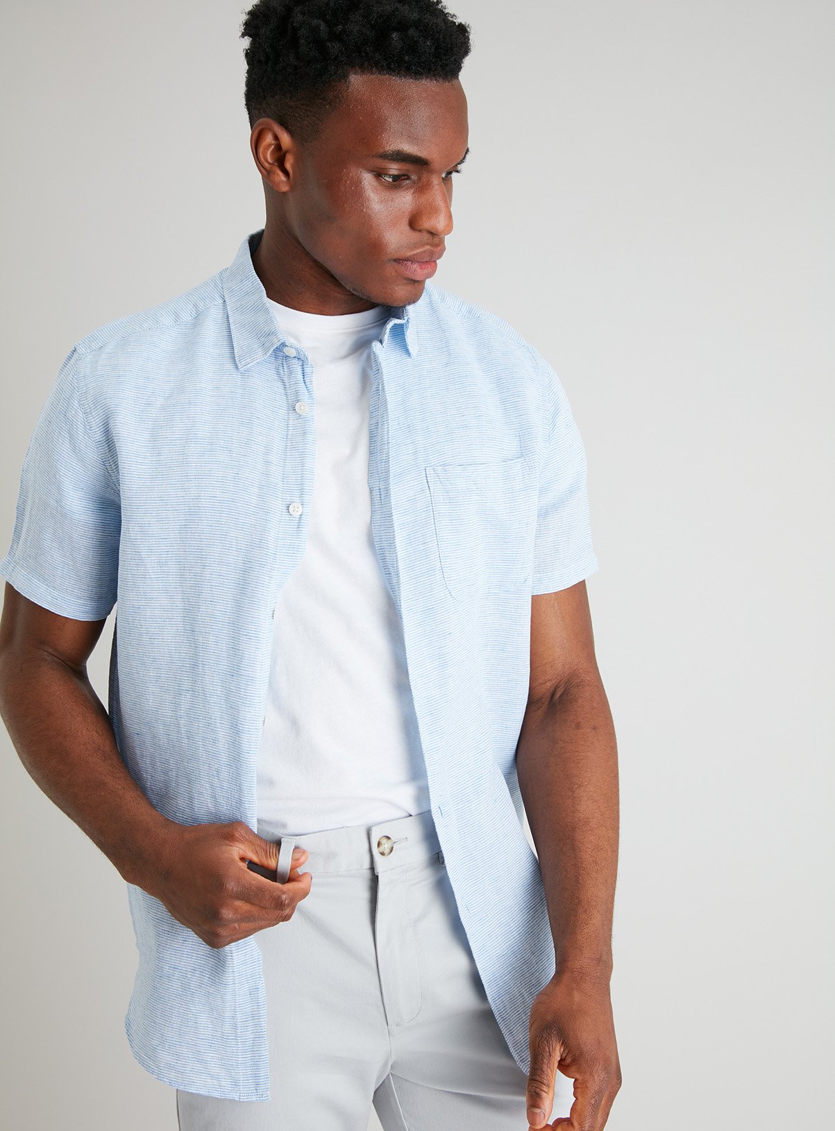 Light Blue Fine Stripe Linen-Rich Regular Fit Shirt Review