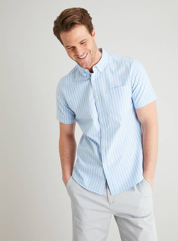 Blue Stripe Regular Fit Short Sleeve Oxford Shirt - XXXL