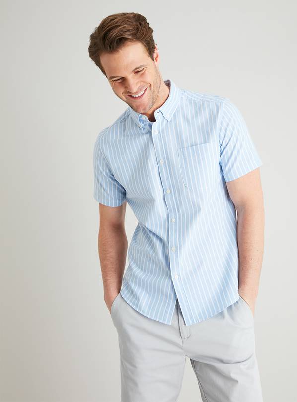 Buy Blue Stripe Regular Fit Short Sleeve Oxford Shirt - XXXL | Shirts Argos