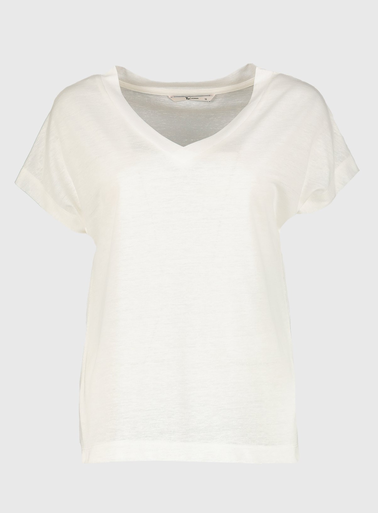 Cream V-Neck Textured T-Shirt With Linen Review