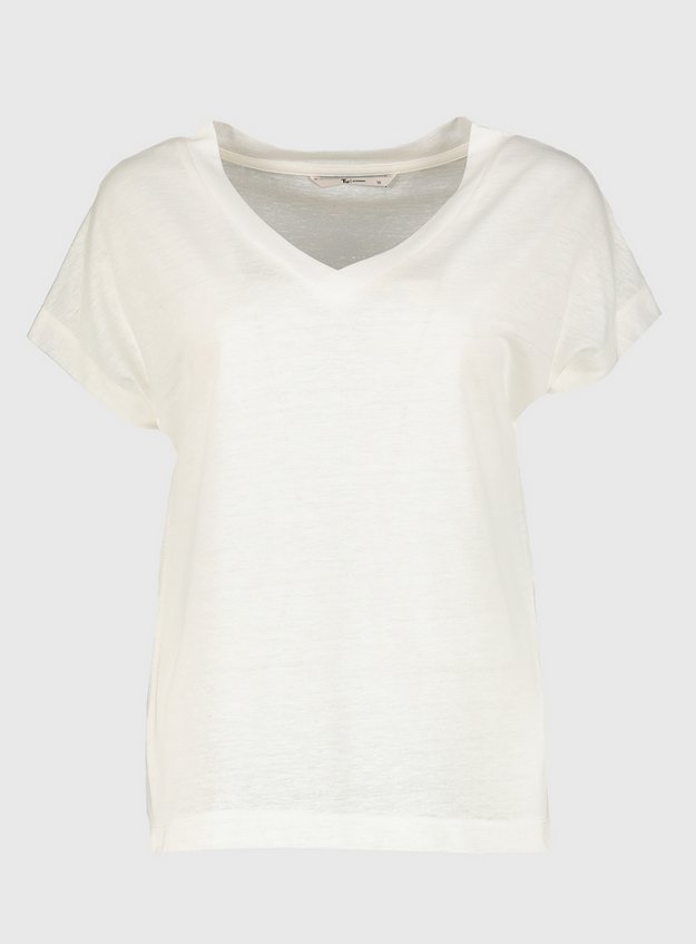 Womens Cream V Neck Textured T Shirt With Linen Tu Clothing