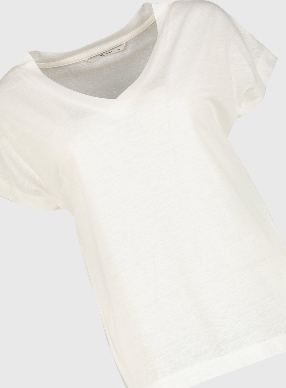 Cream V-Neck Textured T-Shirt With Linen Review