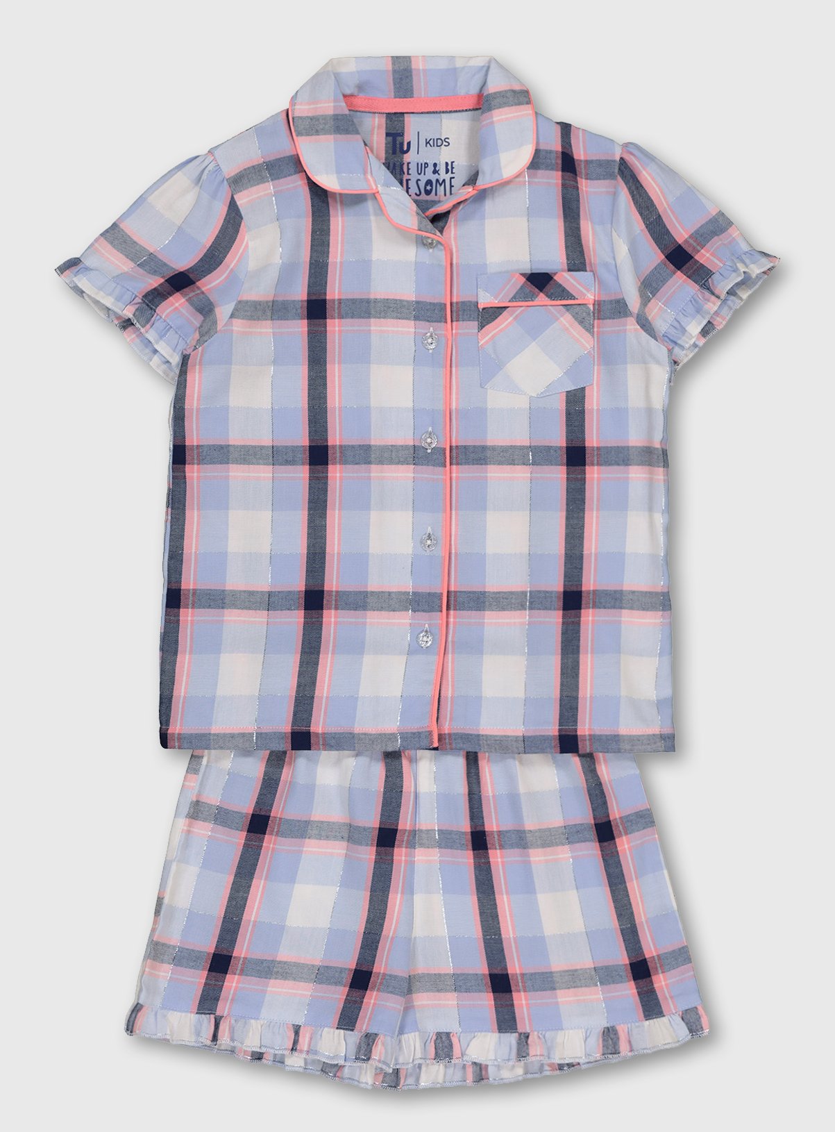 Blue & Pink Check Woven Shortie Pyjamas Review