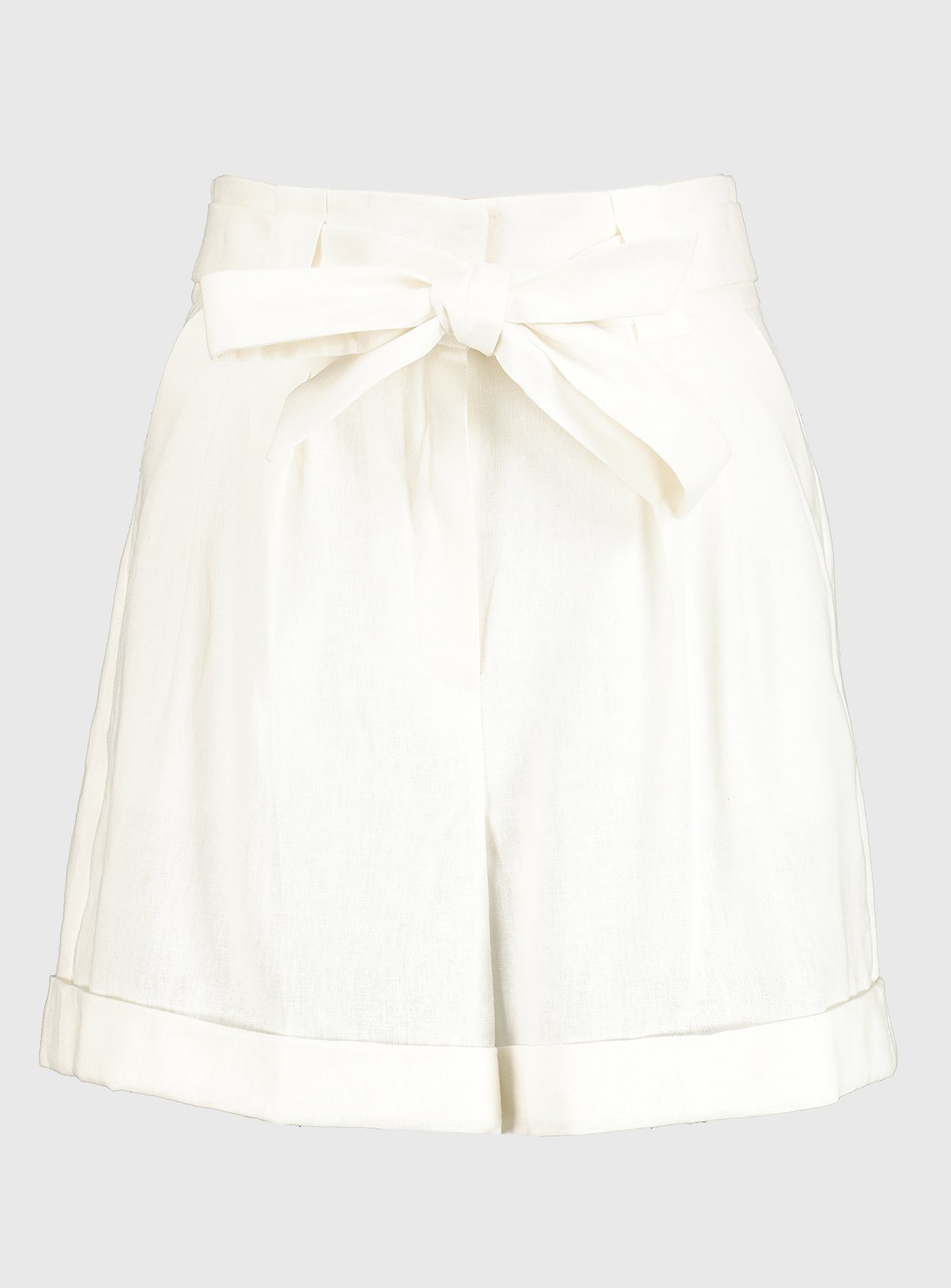 White Bow Tie Belt Waist Linen-Rich Shorts Review