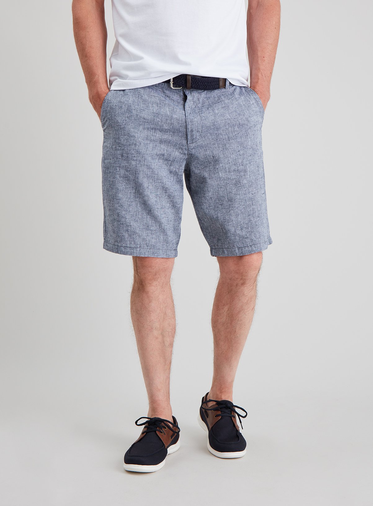 Blue Belted Chambray Linen-Rich Shorts Review