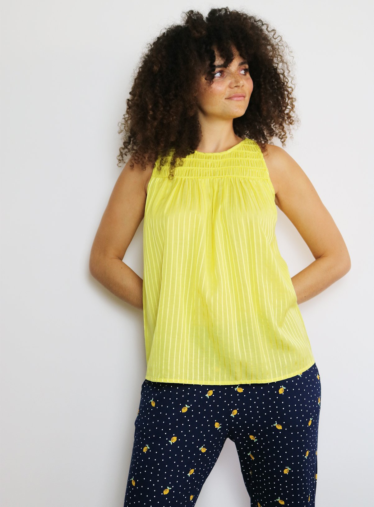 Yellow Sateen Stripe Shell Top Review