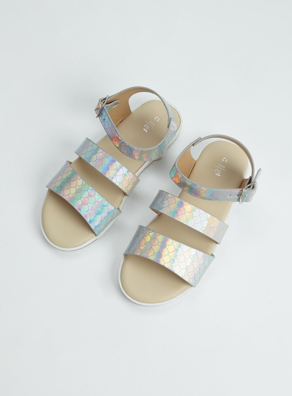 Iridescent Silver Twin Strap Scallop Sandal Review