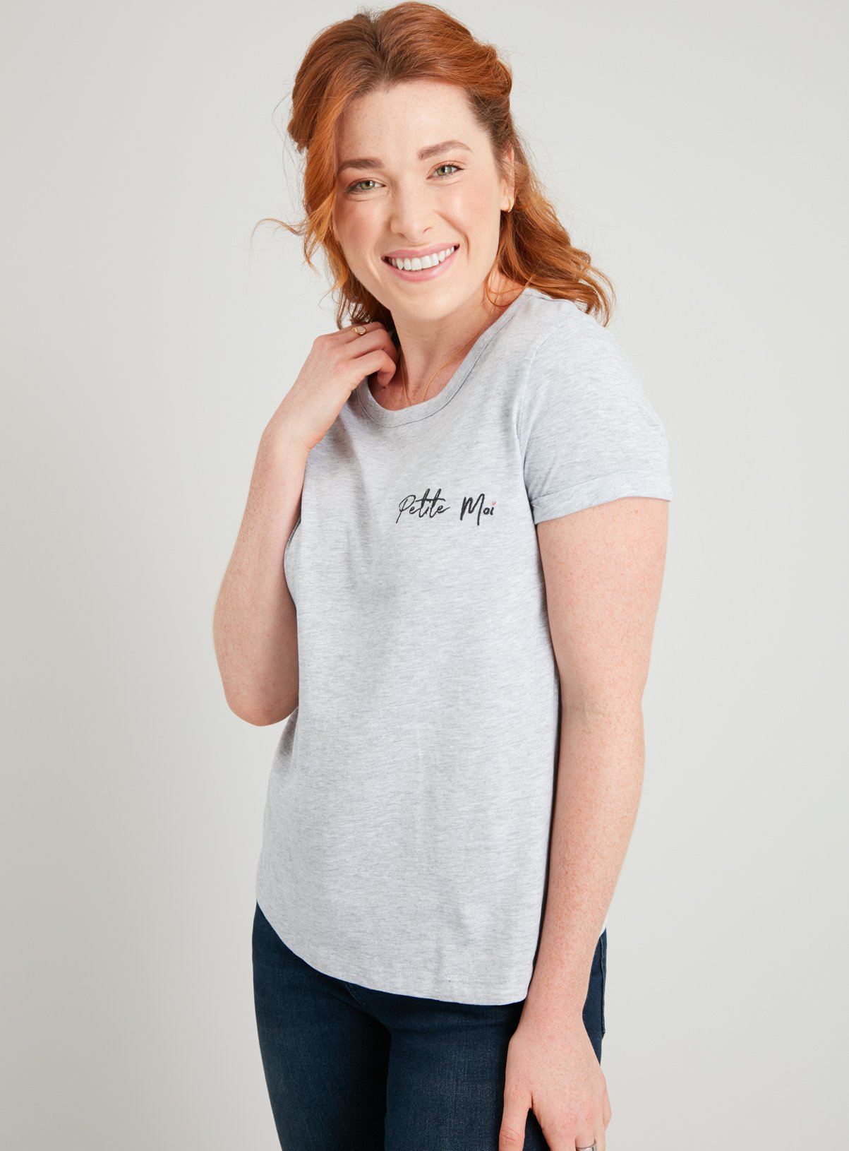 PETITE Grey Marl Petite Moi Embroidered T-Shirt Review