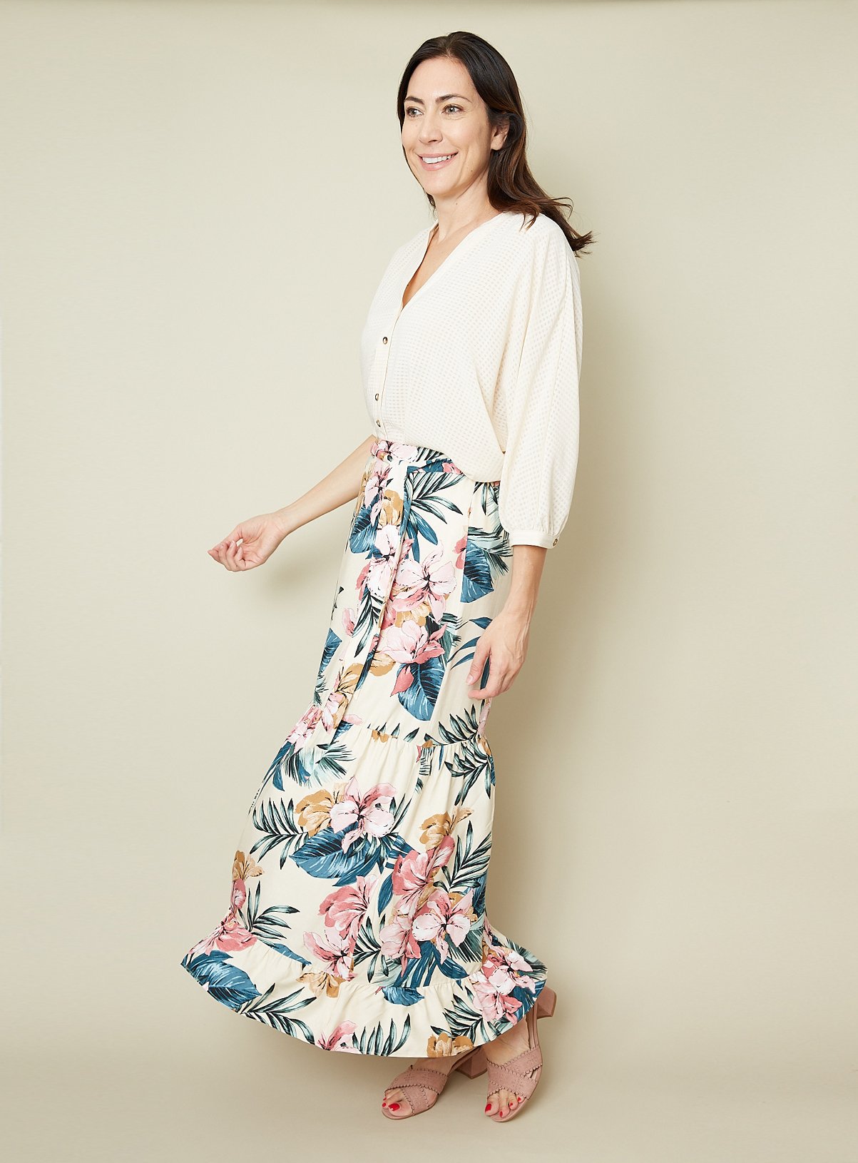 floral tiered maxi skirt