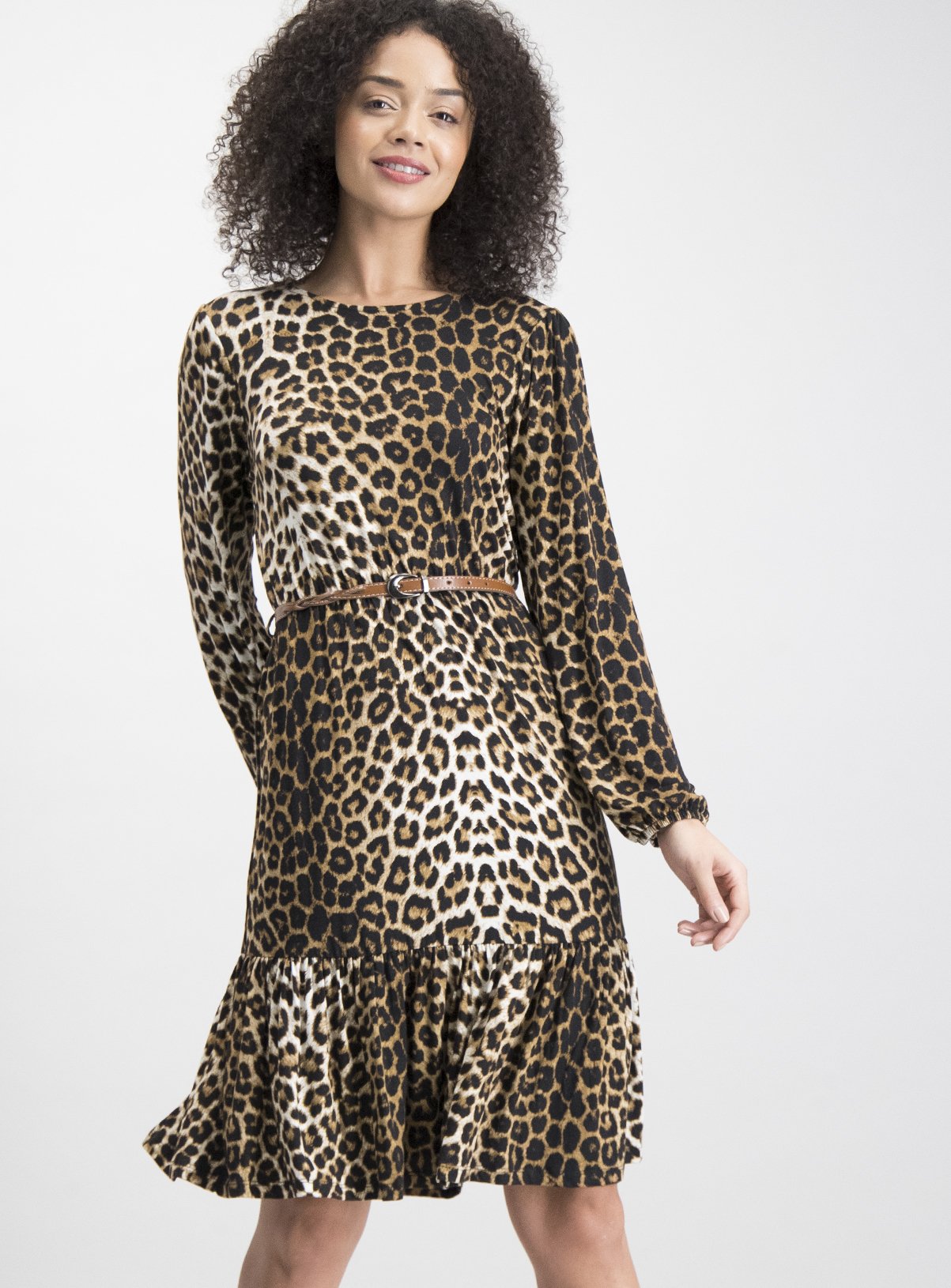 leopard print belted dress