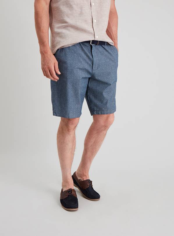 Ditsy Print Chambray Belted Chino Shorts - 30