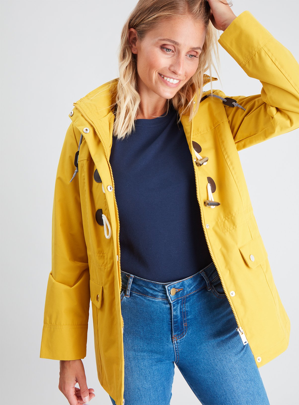 yellow coat with hood