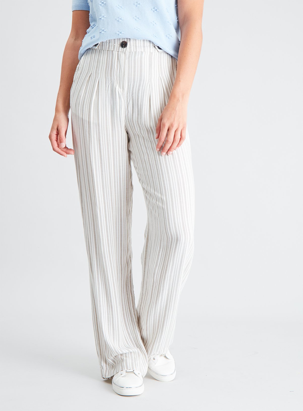 Beige Stripe Wide Leg Trousers Review