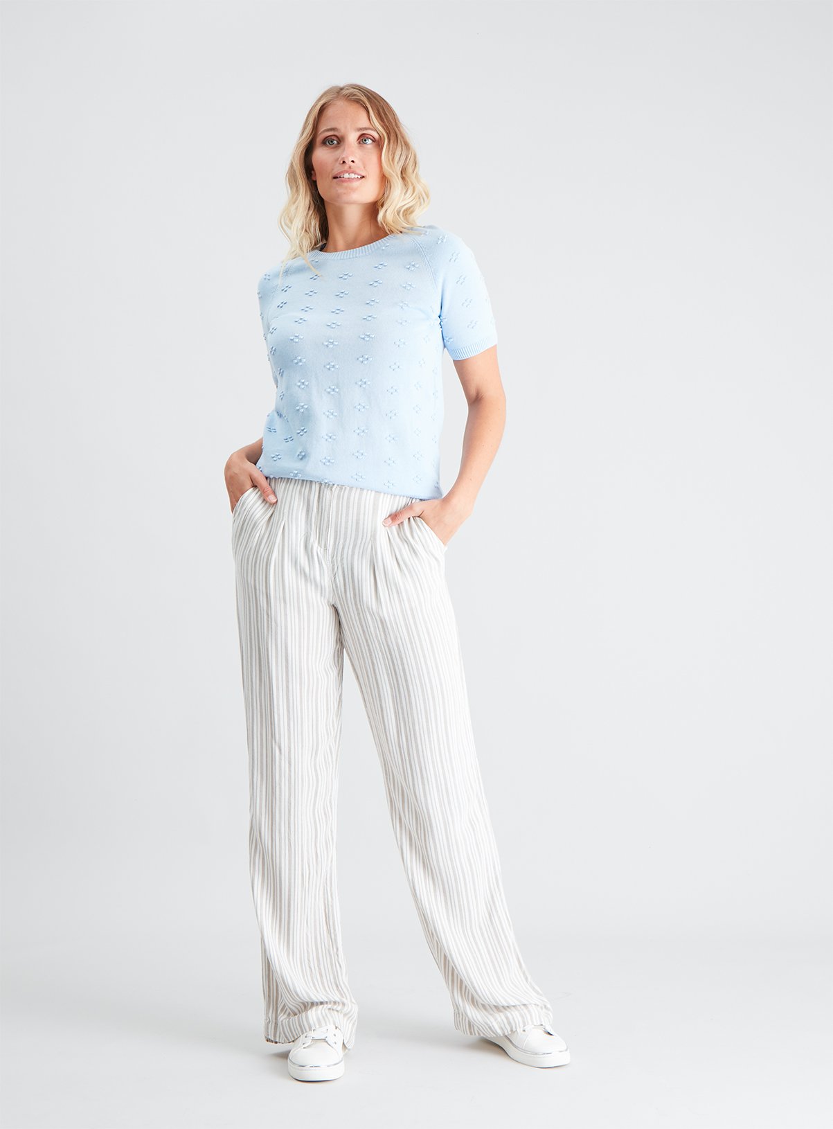 Beige Stripe Wide Leg Trousers Review