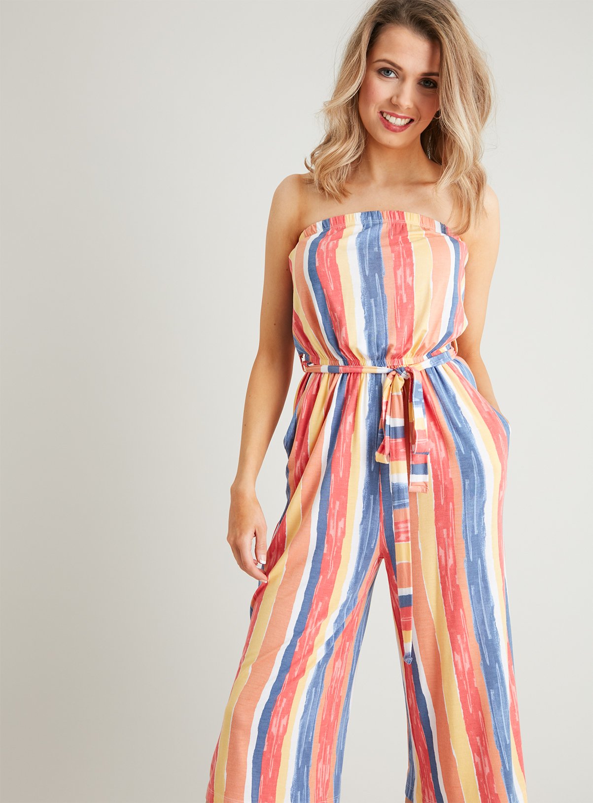 striped bandeau jumpsuit
