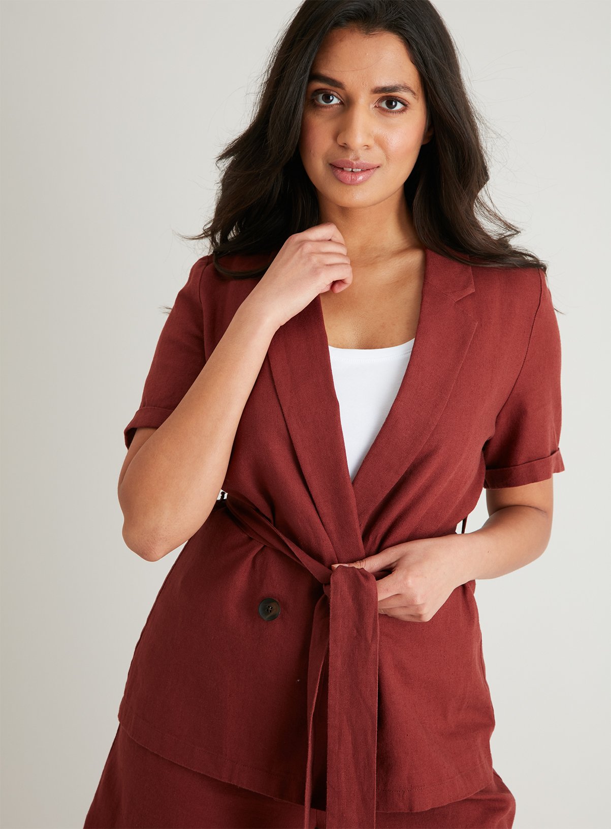 Burgundy Short Sleeve Wrap-Over Jacket Review