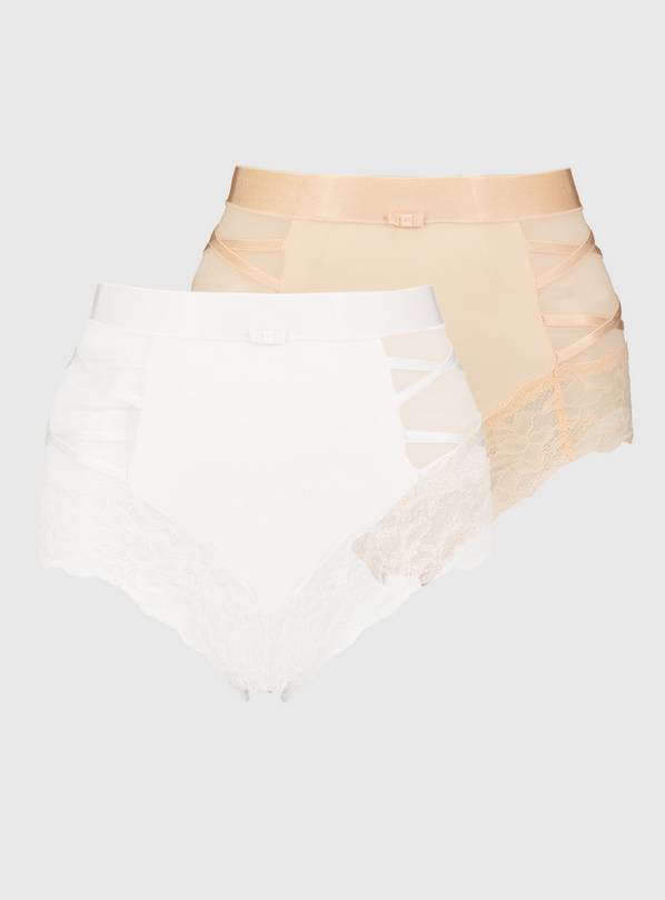 Secret Shaping Ivory Criss-Cross Lace Trim Knickers 2 Pack -