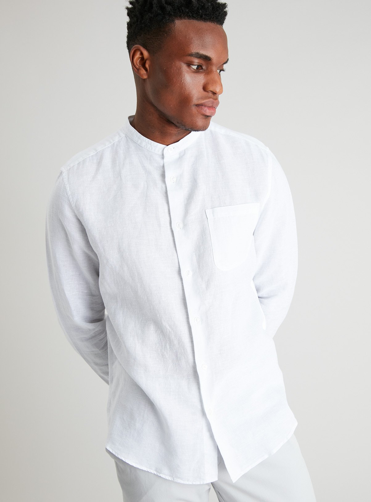 White Linen-Rich Regular Fit Grandad Shirt Review