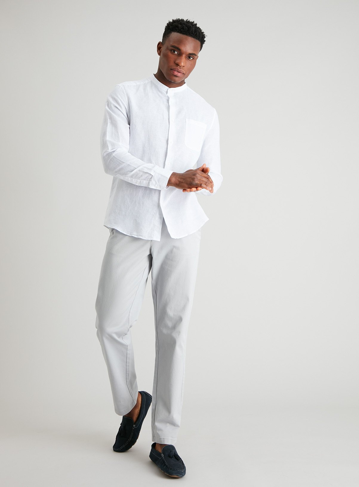 White Linen-Rich Regular Fit Grandad Shirt Review