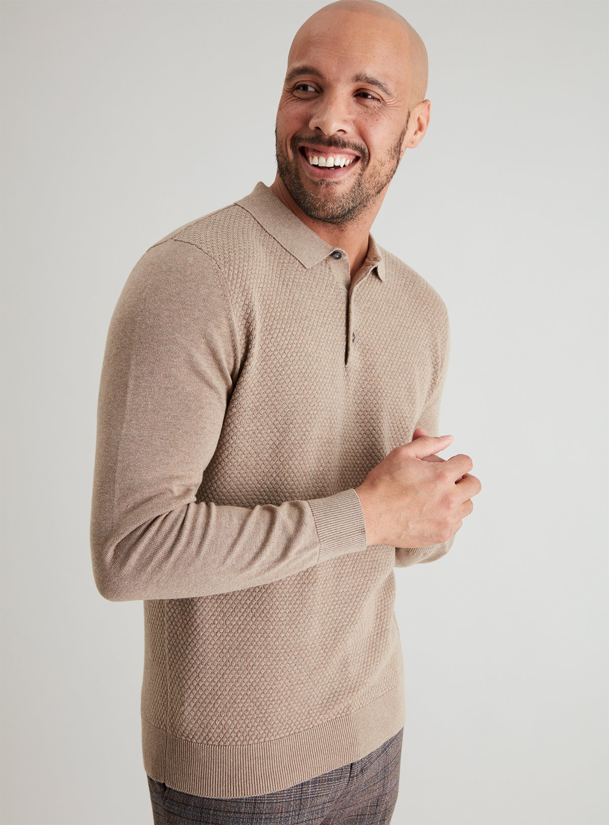 Pale Brown Textured Knitted Polo Jumper Review