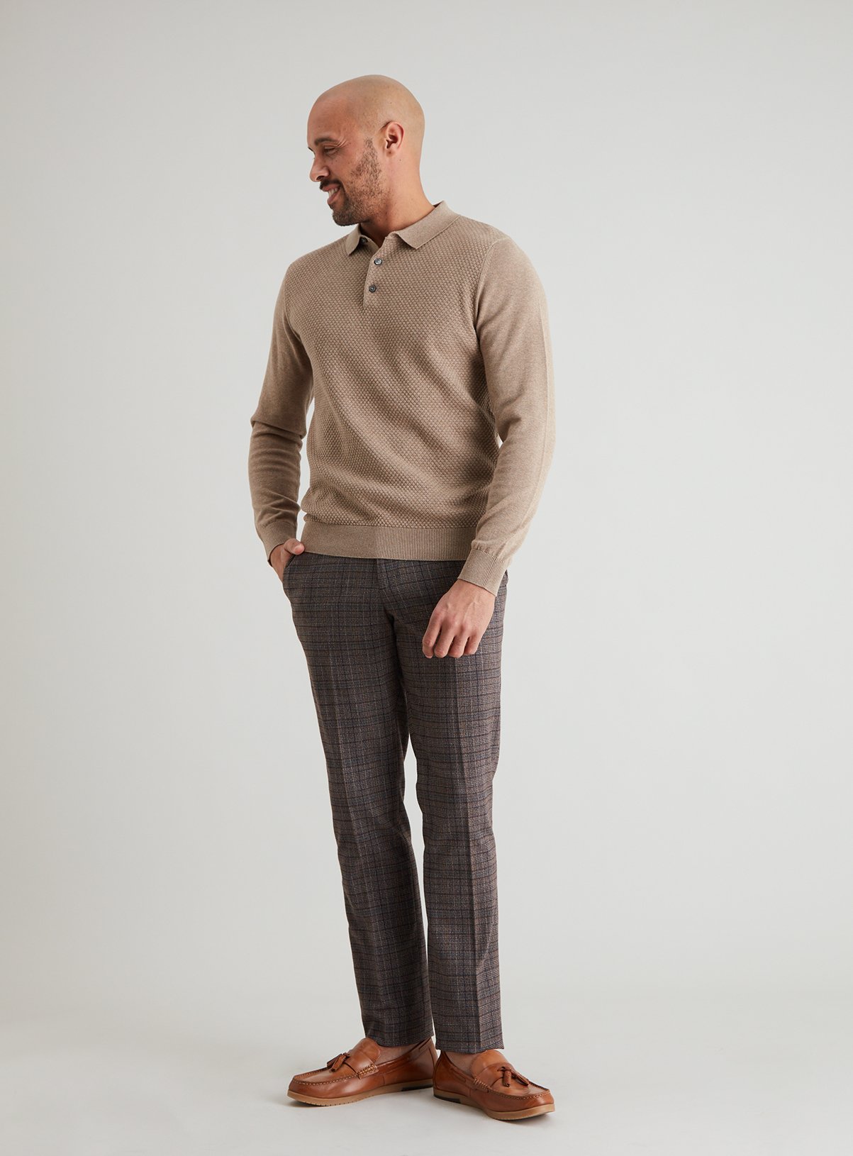 Pale Brown Textured Knitted Polo Jumper Review