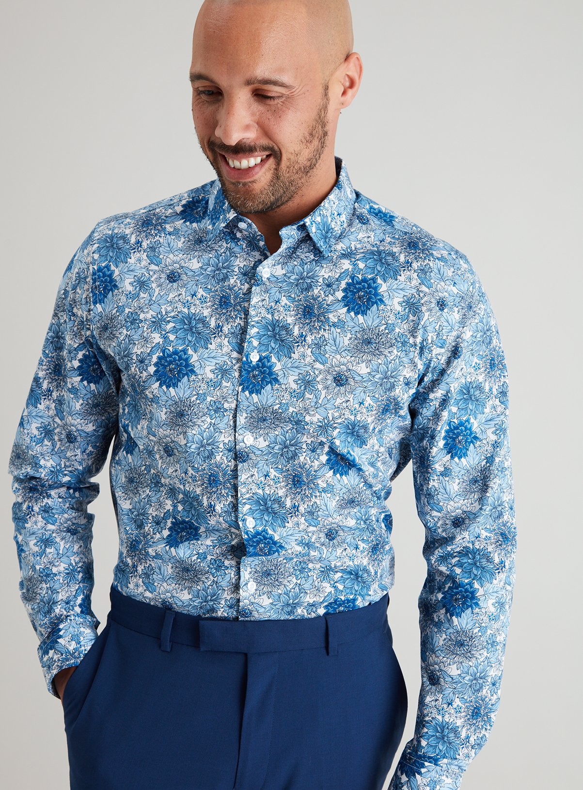 Blue Floral Print Slim Fit Shirt Review