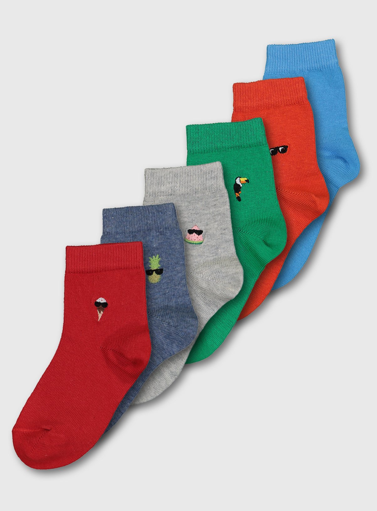 Multicoloured Tropical Summer Embroidered Ankle Socks 7 Pack Review