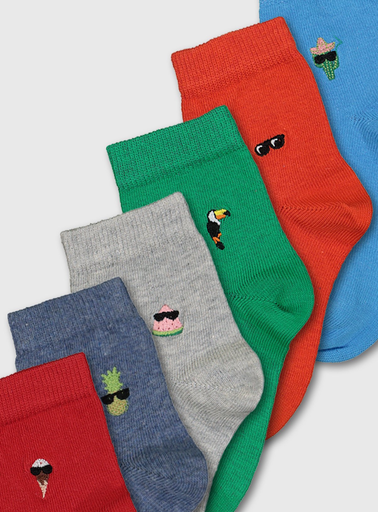 Multicoloured Tropical Summer Embroidered Ankle Socks 7 Pack Review