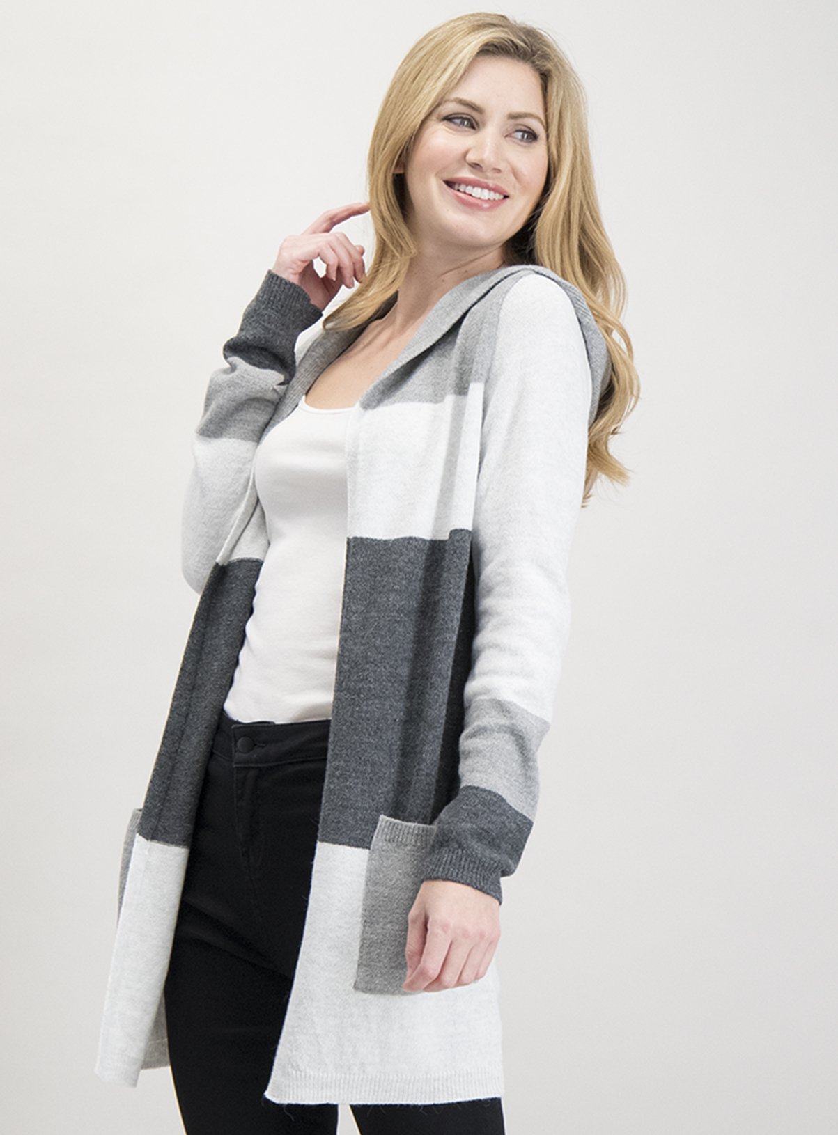 hooded grey cardigan