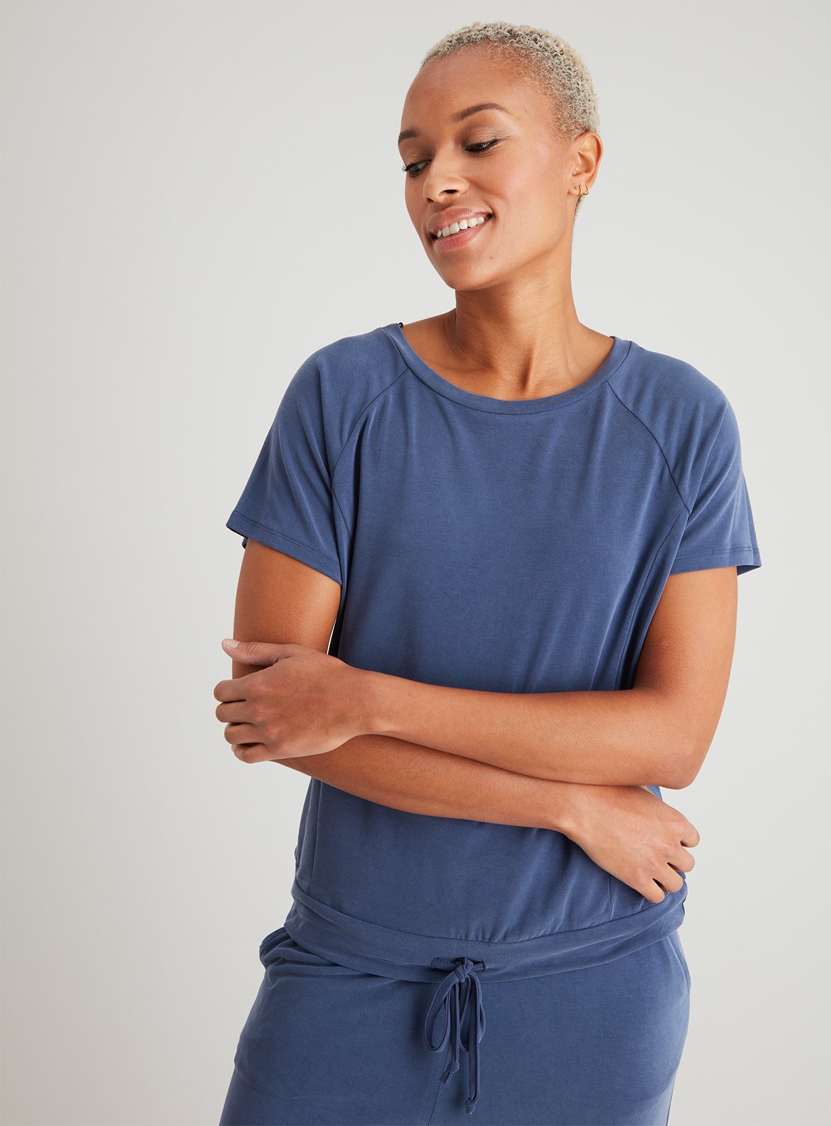 navy bubble hem top